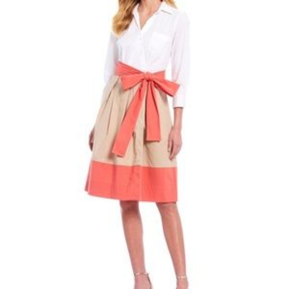 Tommy Hilfiger White Top with Coral and Beige Colorblock Skirt